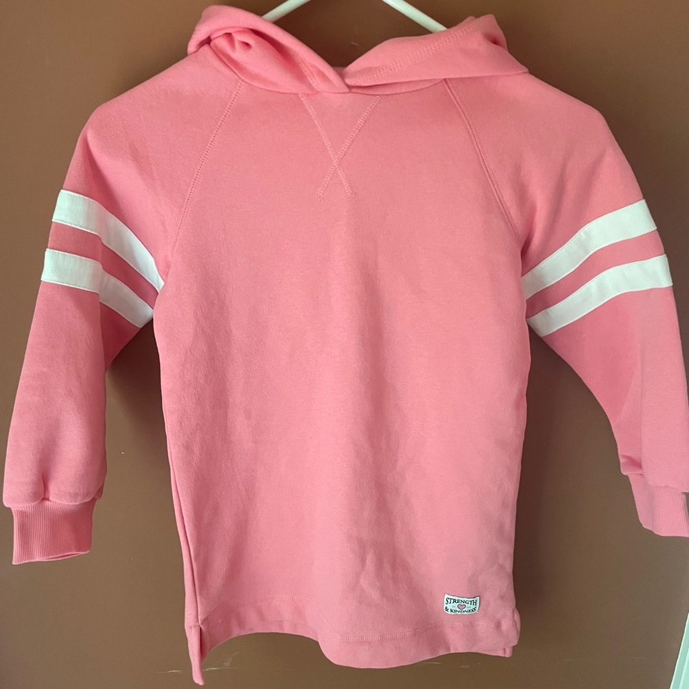 Pink Kids Hooded sweatshirt dress with White Stripes- NWT Girls Sz 6-7